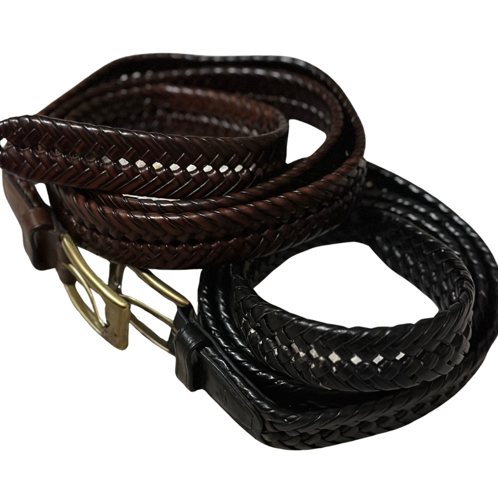 Men's 50 DOCKERS Braided LEATHER Casual NICE BELTS LOT Black & Brown for Jeans
